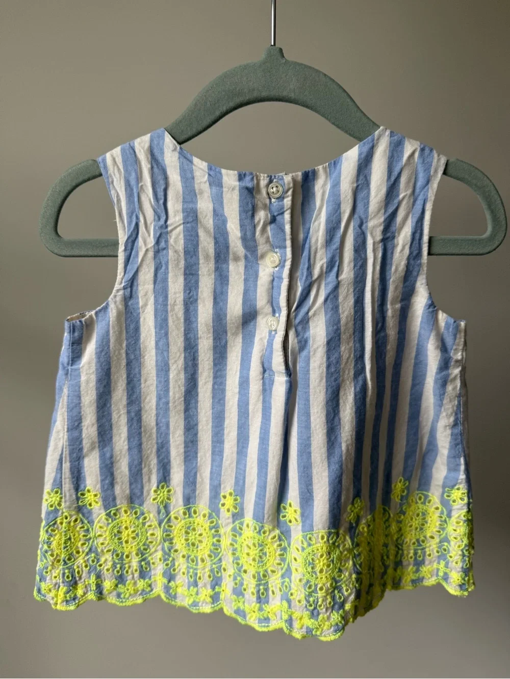 GAP Blue and White Striped Sleeveless Top with Neon Yellow Embroidery